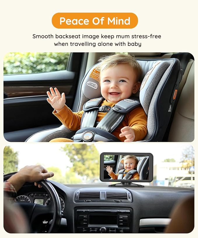 BC1 Baby Car Camera, 4.5" 1080P HD Screen & 3X Zoom, IR Night Vision Car Baby Monitor with Adjustable Brightness, Easy Install Car Seat Camera for Babies & Pets to Drive Safely