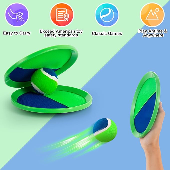 Beach Toys - Outdoor Games for Kids, Toss and Catch Ball Set with 4 Paddles 3 Balls, Toys for 3 4 5 6 7 8+ Year Old Boys Girls Christmas Birthday Gifts (Blue and Green)