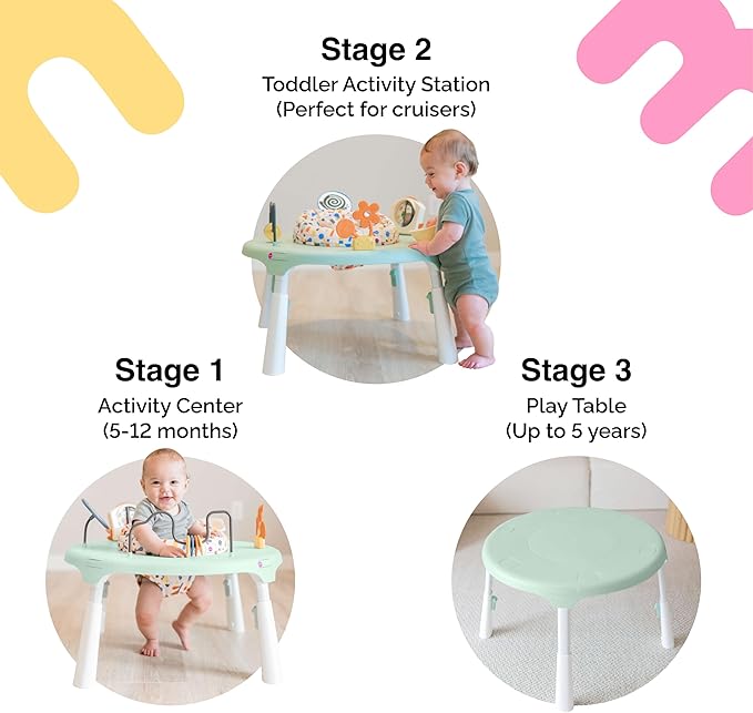 ORIBEL PortaPlay 2-in-1 Baby Activity Center & Play Table| 5 Months+ | Convertible & Portable Stage-Based for Baby| with Development Focused Toys | Unisex (Enchanted Garden, Turquoise)