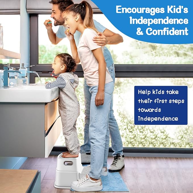 Toddler Step Stool,2 Step Stools for Kids with Anti-Slip Surface and Rubber Bottom, Kids Step Stool Poop Stool for Toilet Potty Training, Bathroom, Kitchen(Include 2 Ducks)