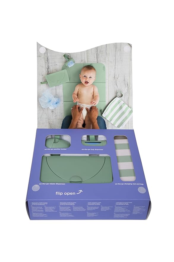 Ubbi On-The-Go Diapering Gift Set, Includes Changing Mat and Bag, Wipes Dispenser, Pacifier Holder and Bag Dispenser, Newborn Essentials, Sage