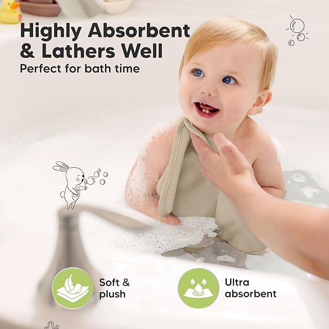 6-Pack Soft Baby Washcloths, Viscose from Bamboo - Kids, Newborn Bath Towels, Infant Shower, Toddler Reusable Face Towel, Gentle on Skin, Face Wash Cloths for Babies, 10x10(Earth Brown)