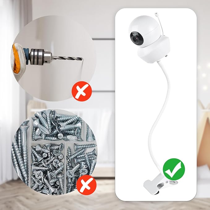 Flexible Baby Monitor Clip Mount Compatible with Infant Optics DXR-8 Pro, Nanit Pro, Owlet, Eufy, HelloBaby, Motorola, Vtimes, Arenti, VTech, Babysense and Other Baby Camera with 1/4 Screw Hole