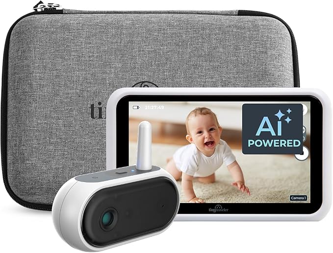 Tiny Traveler Ai Smart Wireless Baby Car Monitor with Travel Kit - AI-Powered Safety Alerts: Cry/Laugh/Stand Detection, Virtual Fence, Long Range 1000ft Night Vision Lullabies Night Light - White