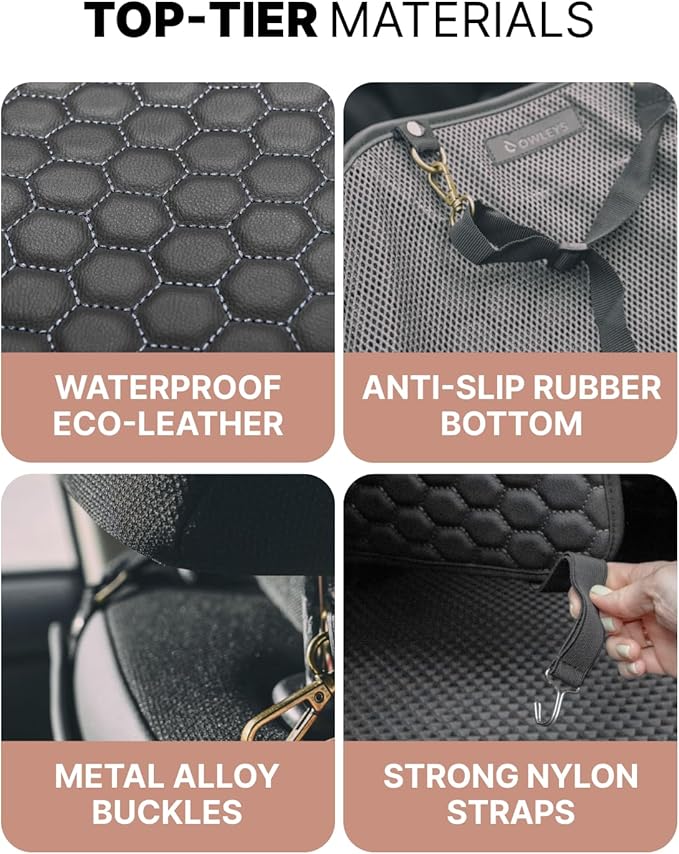 Owleys Premium Leather Car Seat Protector for Back Seat - Back Seat Cover for Kids - Car Kick Mat - Back of Seat Protector for Kids Feet Car Seat Back Protector - 1 Pc Black