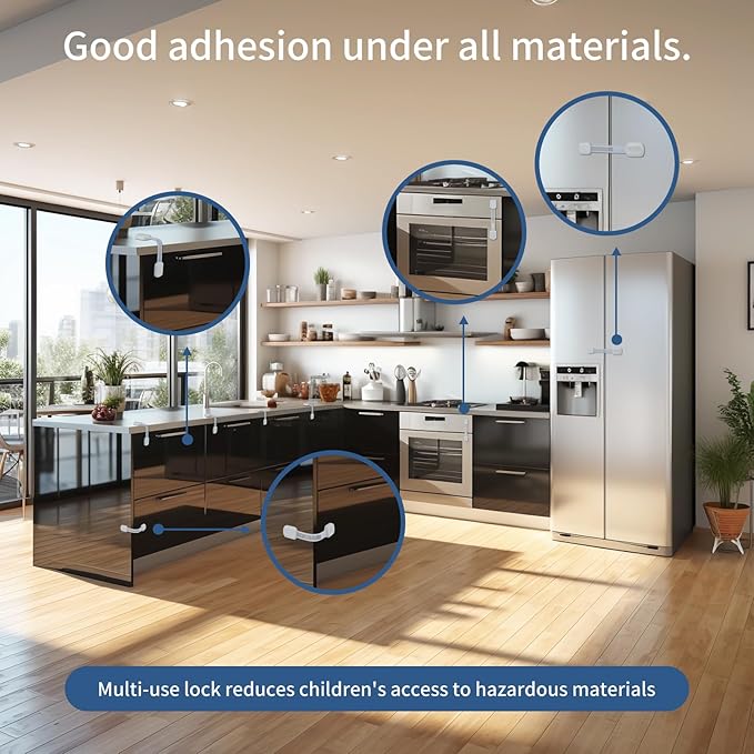 Child Proof Cabinet Locks - Cabinet Locks Baby Proofing with 3M Adhesives for Refrigerator, Oven, Cupboards, Toilet Seat - Adjustable,Easy Installation,No Drilling (24 Pack)