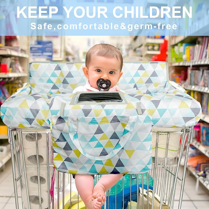 Shopping Cart Cover for Baby 2-in-1 High Chair Cover with Safety Harness Multifunctional Geometry Pattern Cart Covers for Babies Soft Padded Grocery Cart Cover for Baby Boy Girl