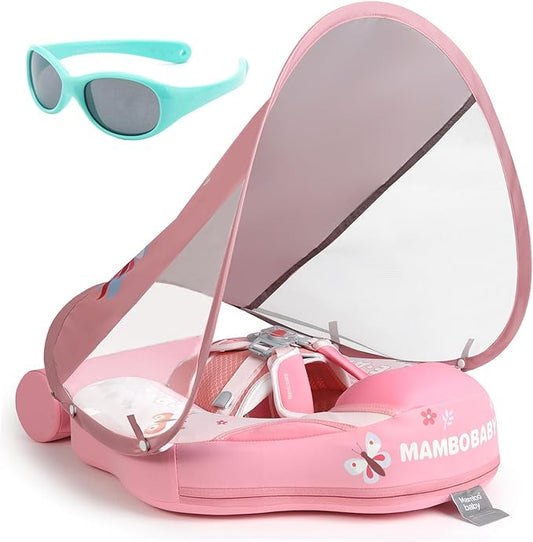 Mambobaby Float with Canopy and Tail New Upgraded Non-Inflatable Baby Pool Float Mambo Float Swim Trainer Solid Infant Swim Float Adjustable Pearl Foam Baby Swim Ring