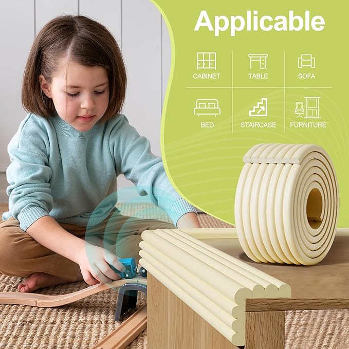 Baby Proofing Wall Corner Protector,Edge Guard Corner Protector,6.56ft Thinken Soft Corner Protectors Pre-Taped Soft Rubber Foam Edge Cushion for Furniture (White, 6.56Ft x 7.8" W x 0.47" Th)