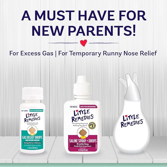 Little Remedies New Baby Essentials Kit with Saline Nasal Spray, Diaper Rash Cream, Gas Relief Drops, Gripe Water & More, Safe for Newborns