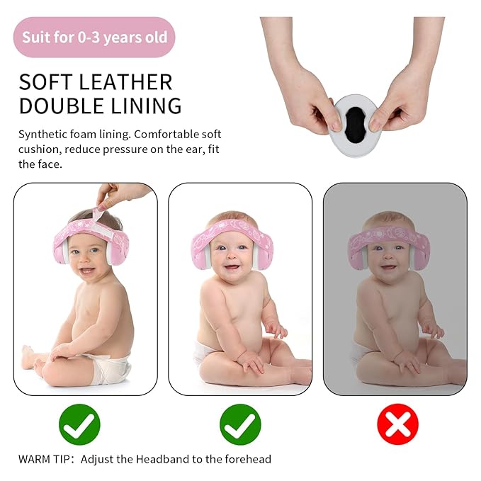 LYSIAN Pink Baby Ear Muffs Noise Cancelling with Elastic Headband, Baby Headphones Earmuffs for Infant Hearing Protection Sleeping, Nap, Travel, Games, Festival