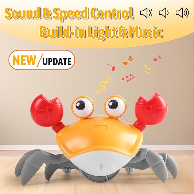 Crawling Crab Baby Toy Infant: Tummy Time Toys for Babies 3 6 9 12 18 24 36 Months, Walking Dancing Crab for Toddler 1 2 3 Year Old, 1st Music Birthday Gift for Boys Girls, Christmas Stocking Stuffers