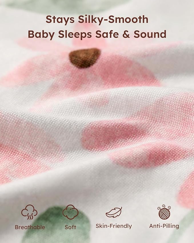 Yoofoss Pack and Play Sheets Girl 2 Pack, 38x26 Mini Crib Sheets Fitted for Baby Compatible with Graco Pack n Play Mattress,Ultra Soft Breathable Microfiber Pink Floral