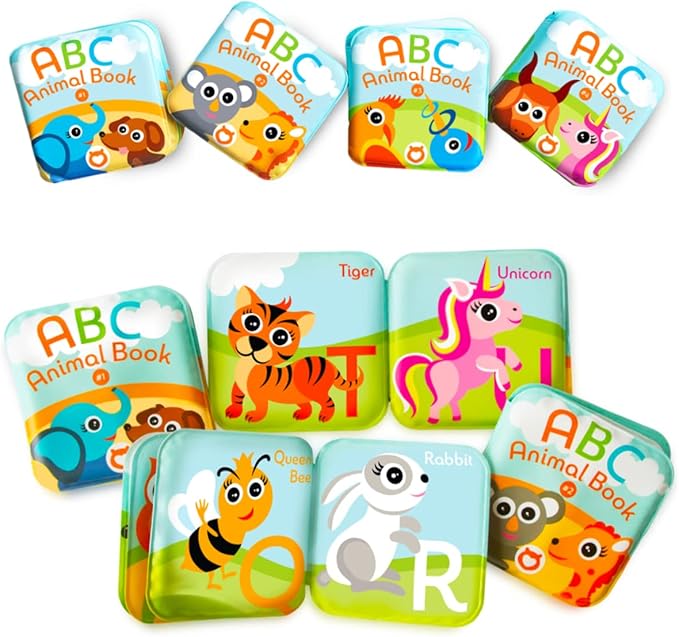 Floating Baby Bath Books. Kids Learning Bath Toys. Waterproof Bathtime Toys for Toddlers. Kids Educational Infant Bath Toys.(Set of 4: ABC Animal Bath Books)