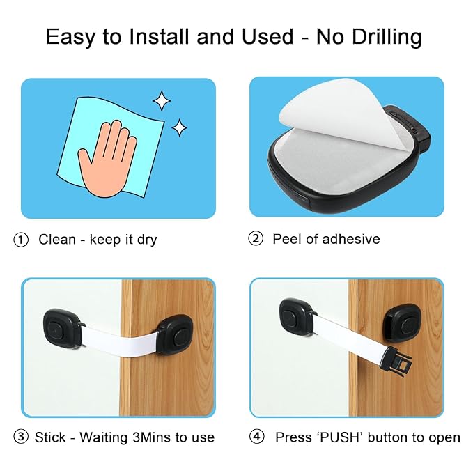 Fursafe&Q Baby Cabinet Locks, Child Safety Cabinet Proofing -Child Safety Strap Locks Adhesive Drawer Fridge Ovens Door Toilet Latches No Drill Multi-Purpose for Furniture Kitchen Lock (WB, 6Pack)