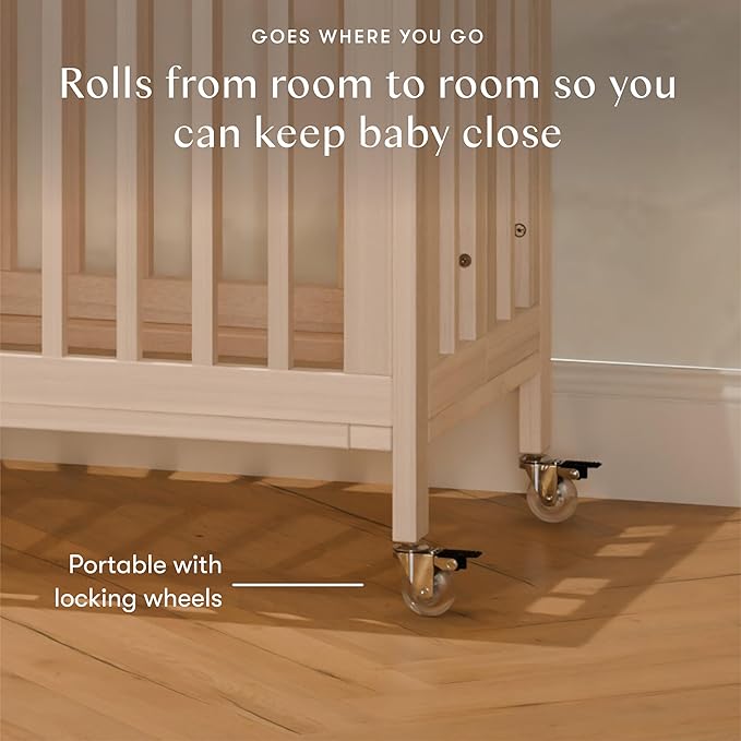 babyletto Rolli 9-in-1 Convertible Baby Crib w/Wheels - Includes Conversion Kits for Bassinet, Standard Crib, Toddler Bed, Daybed & Junior Bed - GREENGUARD Gold - 3 Adjustable Heights, Washed Natural