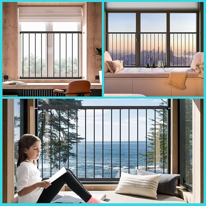 WAOWAO Black Window Safety Guards for Children Kids Toddler Pets Proof Extra Wide Tension Security Window Guard Gate for Home Fit 36.22"-61.41"(2 Piece，Black)