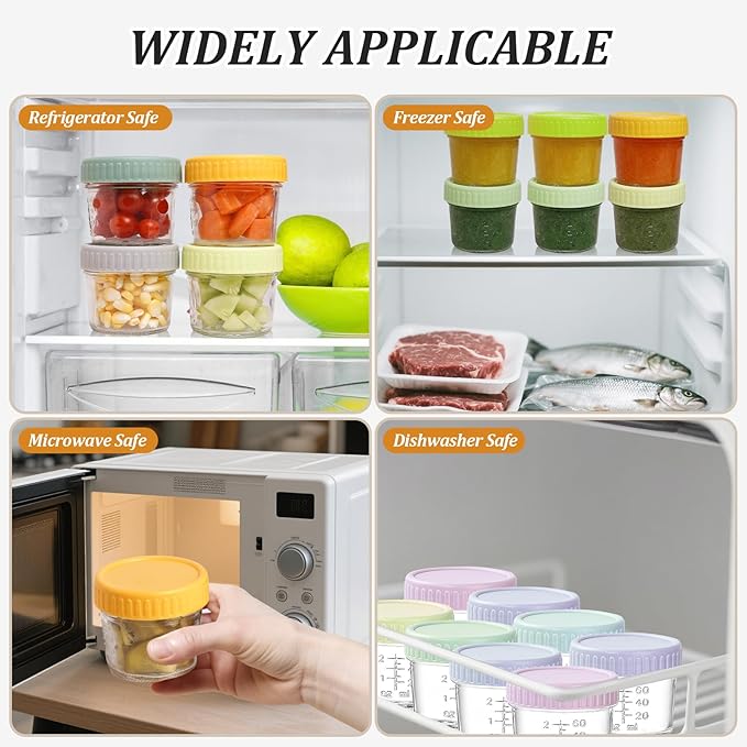 16 pcak Glass Baby Food Storage Containers & 10 Pack Reusable Baby Food Pouches Set, 4 oz Glass Jars with lids for Infant Baby Food,Freezer and Microwave Safe,100% Leak Proof,Reusable BPA Free（16）