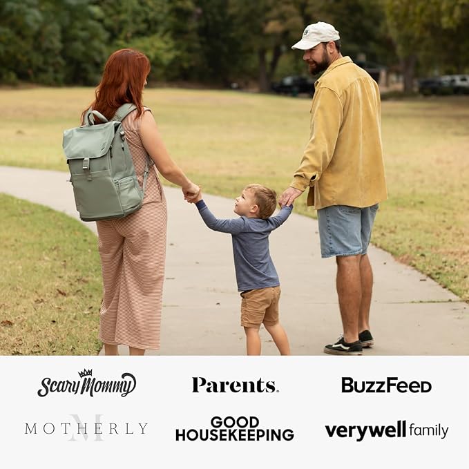 Huhu Diaper Bag Backpack – Large Baby Bag for Moms & Dads – Water-Resistant, Unisex Travel Kit for New Parents – Includes Changing Pad and 2 Organizer Pouches (Outdoorsy Sage)