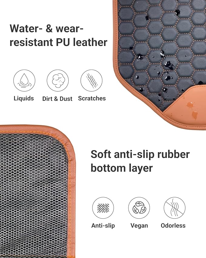 Owleys Premium Leather Car Seat Protector for Back Seat - Back Seat Cover for Kids - Car Kick Mat Back of Seat Protector for Kids Feet Car Seat Back Protector - 2 Pcs Hexy