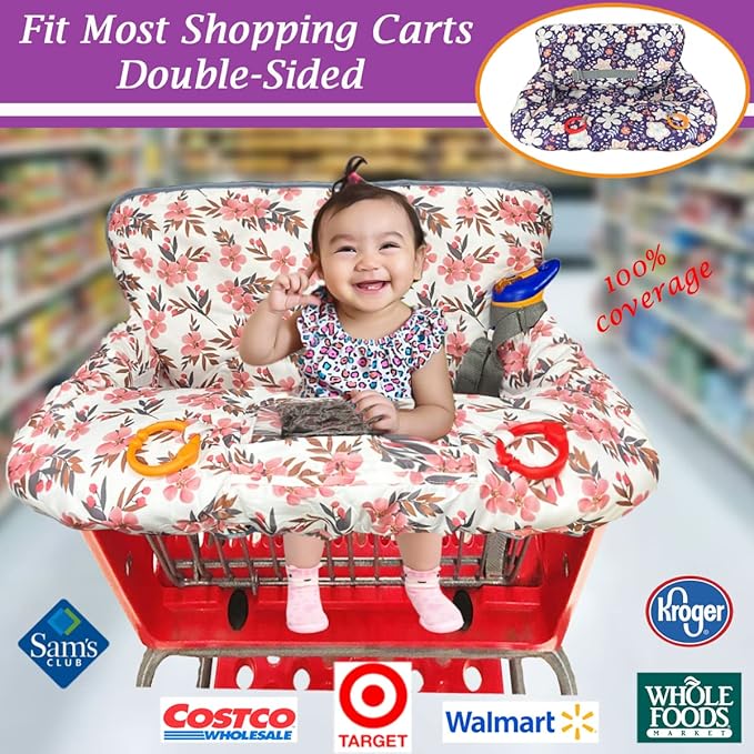 Shopping Cart Cover for Baby Grocery Cart Cover for Baby boy and Baby Girl, High Chair Cover for Baby and Toddler, Baby Registry Gift - Waterproof - Extra Large - Cotton - Double Sided (Pink)