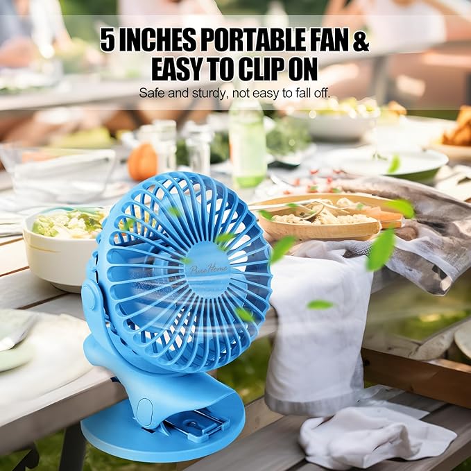 Portable Clip Fan Battery Operated,3 Speeds USB Rechargeable Mini Table Fan with Strong Airflow,360°Rotation Ultra Quiet Personal Desk Fan for Home Office Bedroom Dorm Stroller Camping - Blue
