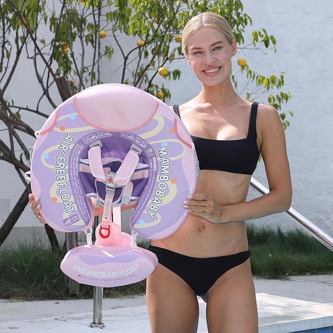 Mambobaby Float with Canopy and Tail New Upgraded Non-Inflatable Baby Pool Float Mambo Float Swim Trainer Solid Infant Swim Float Adjustable Pearl Foam Baby Swim Ring