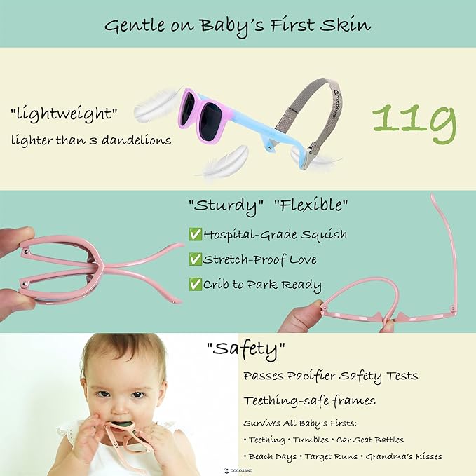 COCOSAND Flexible Polarized Baby Sunglasses with Strap UV Protection for Toddler Infant Girl Boy Age 0-24 Months