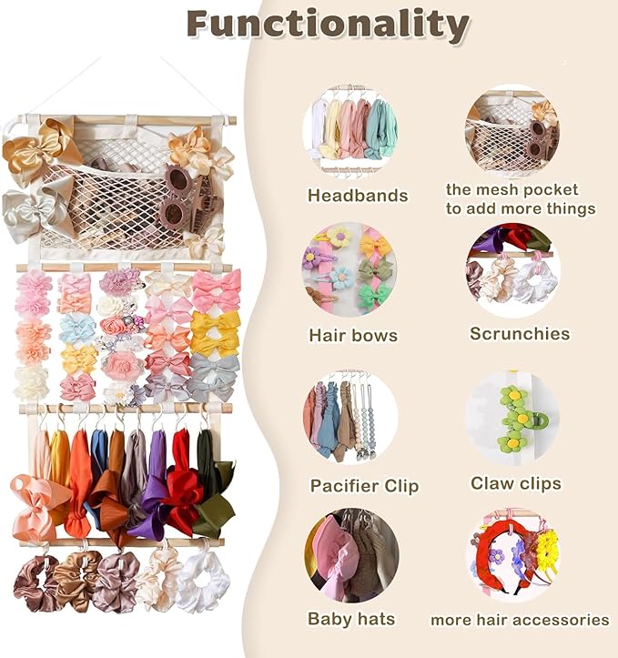 kangaroo Headband Holder Hair Bows Organizer,Large Capacity Bow Holder Hair Accessories Wall Hanging Organizer for Toddler Baby Girl Nursery Room Decor