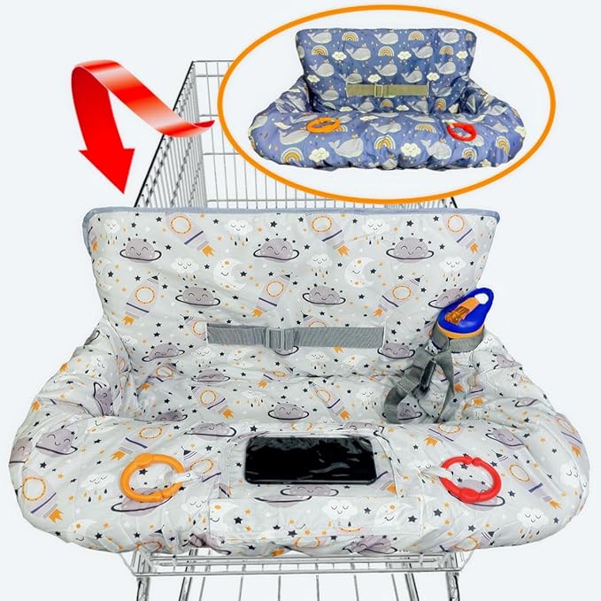 Shopping Cart Cover for Baby Grocery Cart Cover for Baby boy and Baby Girl, High Chair Cover for Baby and Toddler, Baby Registry Gift - Waterproof - Extra Large - Cotton - Double Sided (Gray)