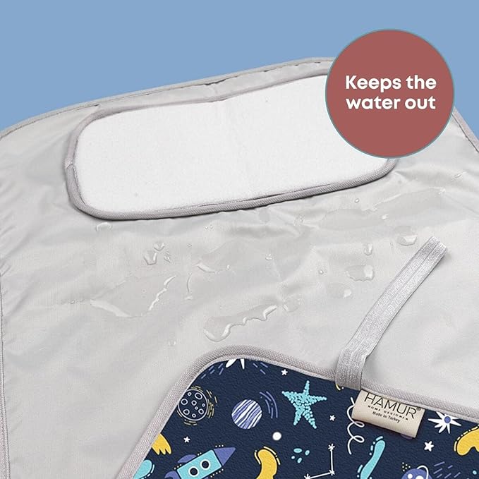 HAMUR HOME Portable Baby Changing Pad – Waterproof, Foldable & Lightweight Travel Mat – Soft & Machine Washable Diaper Changer – Compact & Durable (Space)