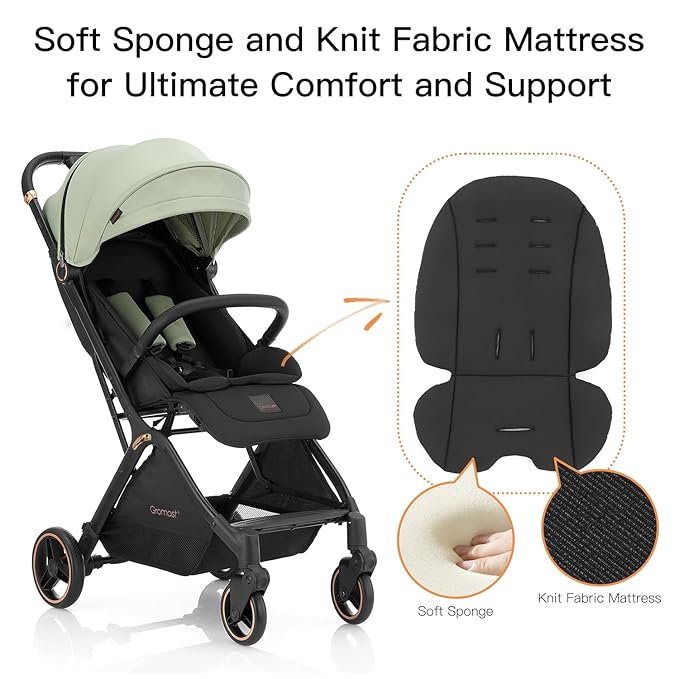 Gravity Folding Baby Stroller - Portable Travel Toddler Stroller w/Adjustable Backrest & Canopy, Lightweight and UV Protected, One-Hand Automatic Folding - Green