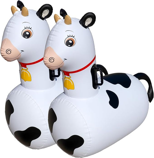 Hearthsong Hop N Go Inflatable Bouncy Cow Riding, Hopping Toys for Kids Ages 5+ - Ride On Bouncer Animal Hopper Jumping Toys for Outdoor Games (2 Pac
