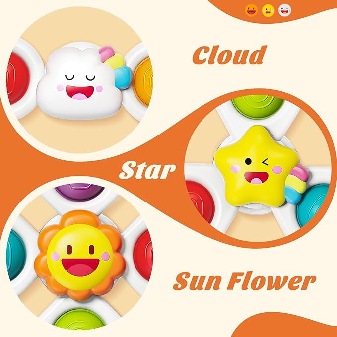 SpringFlower Baby Toys 0-6-12-18 Months,Suction Cup Spinner Toys,Baby Bath Toys for Boy&Girl, Sensory Toys &Travel Table Toy for Toddlers, Birthday Gifts for 1 2 3 Year Old Toddler