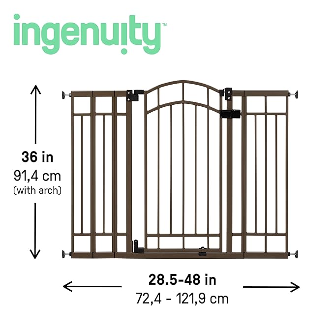 Ingenuity Decorative Extra Tall Baby Gate & Dog Gate, 28.5"-48" Wide, 36" Tall, Hardware or Pressure Mounted, Install on Top or Bottom of Stairs, Banister, or Doorway - Bronze
