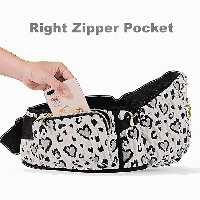 Sunveno Hip Baby Carrier with Seat,Ergonomic Baby Hip Carrier, Front-Facing Baby Holder, Anti-Slip Seat Surface, Wide and Adjustable Waistband,Multiple Pockets, Newborn to Toddler up to 45lbs,Leopard
