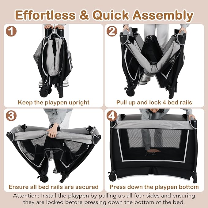 HONEY JOY Pack and Play, 5 in 1 Portable Infant Playpen with Bassinet & Changing Table, Storage Bag, Music Box, Toys, Carry Bag, Nursery Center, Baby Playard Pack n Play Crib for Boys Girls