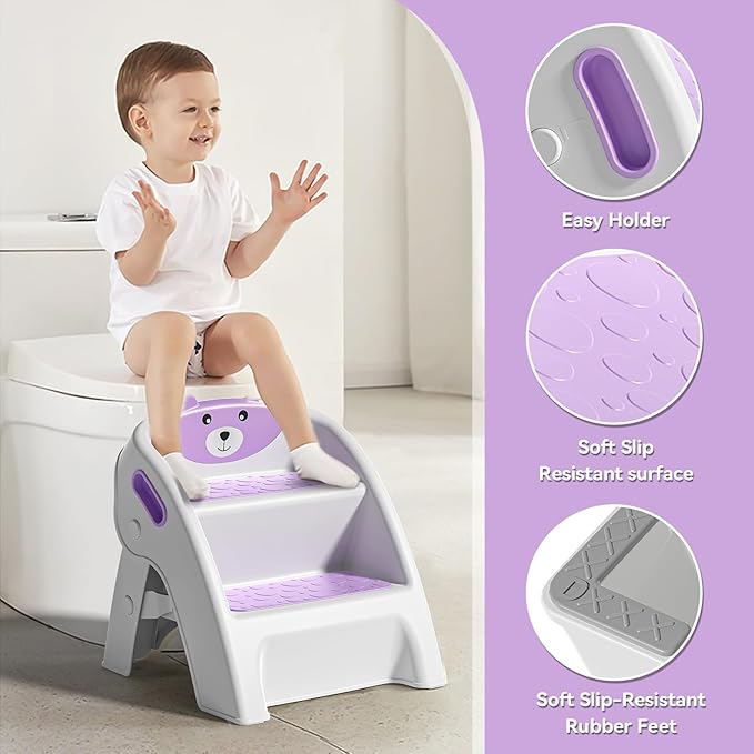 TPN Toddler Step Stool for Bathroom Sink and Potty Training Durable Anti-Slip,Anti-Tip A-Frame,10-Second Assembly, 2-Step Potty Stool with Wide Steps (Purple)