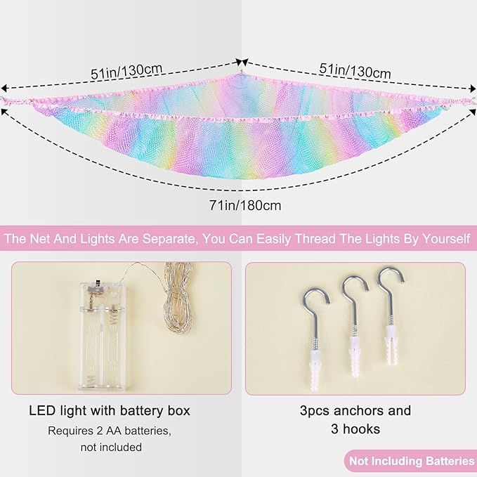 Unicorn Castle Stuffed Animals Net or Hammock Kids Toy Storage Organizer with LED Light Hanging Corner Stuffed Animals Holder Kids Girls Room Decor (Pack of 1)