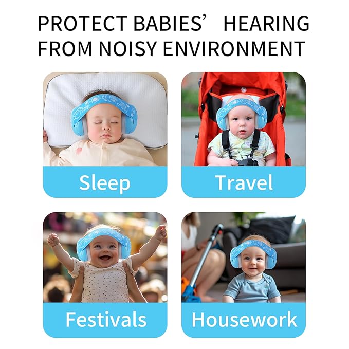 LYSIAN Baby Earmuffs – Noise Cancelling Headphones for Infants 0-3 Years, Soft Comfortable Ear Protection for Sleeping,Travel,Flights (Blue). Blocks Loud Sound for Peaceful Rest