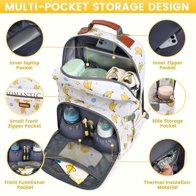 Diaper Bag Backpack, Large Baby Nappy Bags with Portable Changing Pad for Boys and GirlsMultifunction Travel Baby Bag for Moms Dads, Shower Gifts Waterproof and Stylish