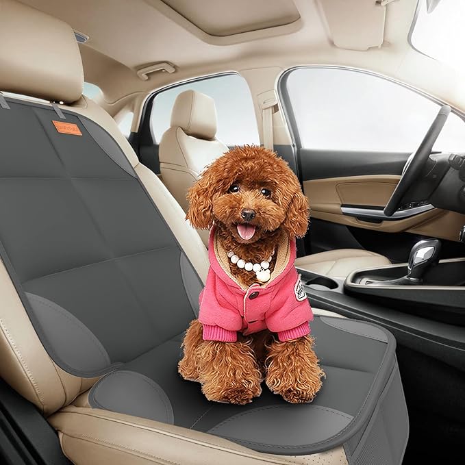 SMART ELF Car Seat Protector for Child Car Seat - Waterproof 600D Fabric Baby Seat Protectors for Non-Slip Backing Mesh Pockets for Baby and Pet, Easy Storage（Dark Gray）