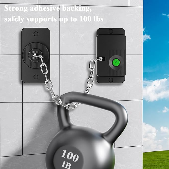 Fingerprint Child Proof Door Lock 2Pcs, Refrigerator Lock with Fingerprint & Door Locks for Kids safety, for Door Lock, Cabinet Locks and Window Locks,Strong Adhesive No Drilling(Black)