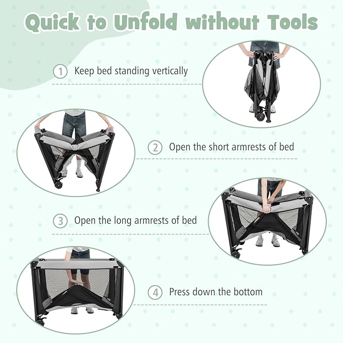 HONEY JOY Pack and Play with Bassinet, 5 in 1 Portable Baby Playard w/Changing Table, Removable Infant Full-Size Bassinet & Mattress, Diaper Storage Bag, Foldable Newborn Nursery Center w/Carry Bag