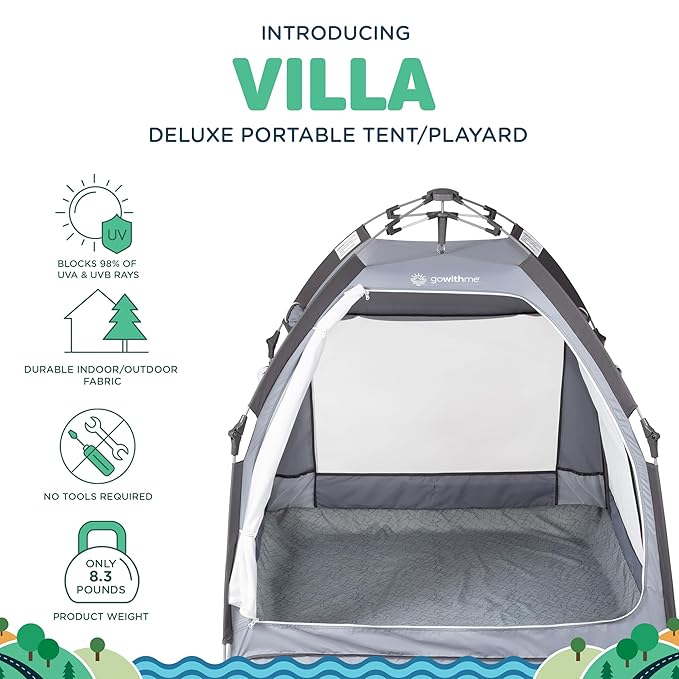 Baby Delight Go with Me Villa Portable Tent and Playard | Kids Tent and Playhouse | Indoor and Outdoor | Elephant Grey