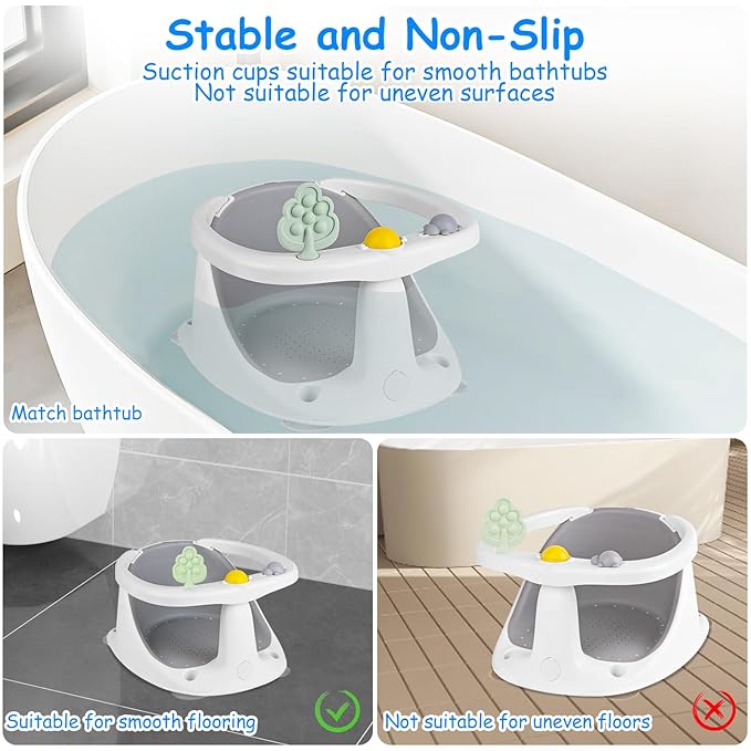 Baby Bath Seat for Babies 6 Months & Up - Bathtub Seats for Babies Sitting Up with Rinse Cup, Non-Slip, Comfortable, Infant Bath Essentials Gray