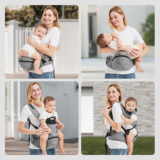 Sageky- 2-in-1 Baby Carrier Hip Seat - Front Back Hip Carry - Ergonomic M Seat Posture - Breathable Mesh - Newborn to Toddler 5-45 lbs