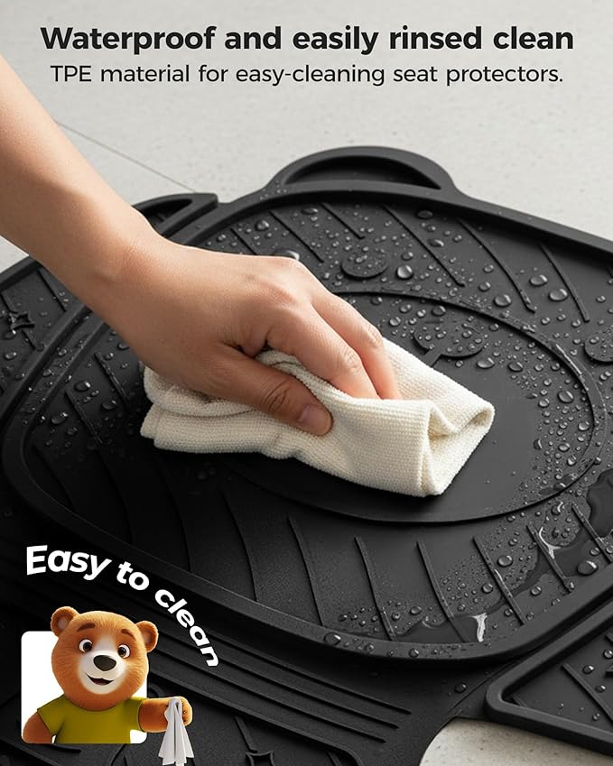 3W Car Seat Protector for Child car seat，TPE All Weather Heavy Duty Car Accessories, Applicable to All Models, Bear Baby Model, Black