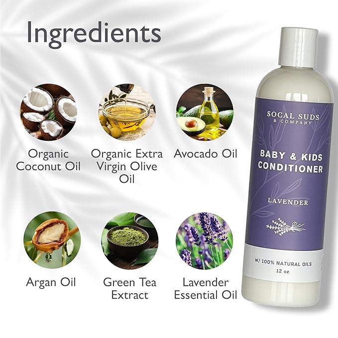 SoCal Suds & Company - Organic Baby & Kids Conditioner - Gentle Natural Ingredients, Vitamin Rich Organic Oils for Babies and Kids Sensitive Scalp - Lavender, 12oz - 2 Pack