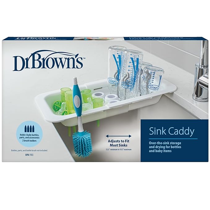 Dr. Brown's Sink Caddy for Baby Bottles and Parts with Two Brush Holders, Over The Sink Kitchen Storage, Drying Rack, and Organizer, BPA-Free